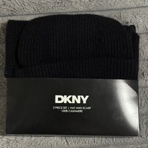 DKNY Black Cashmere Hat and Scarf Set